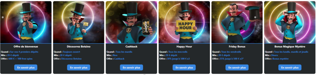 Un grand choix de bonus dans le Betzino casino, cashback