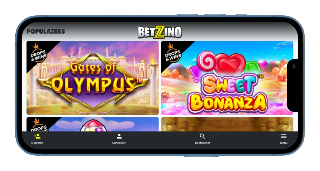 l'application et interface utilisateur mobile Betzino casino