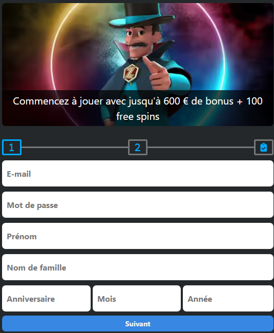 Inscription  dans l'application mobile betzino casino